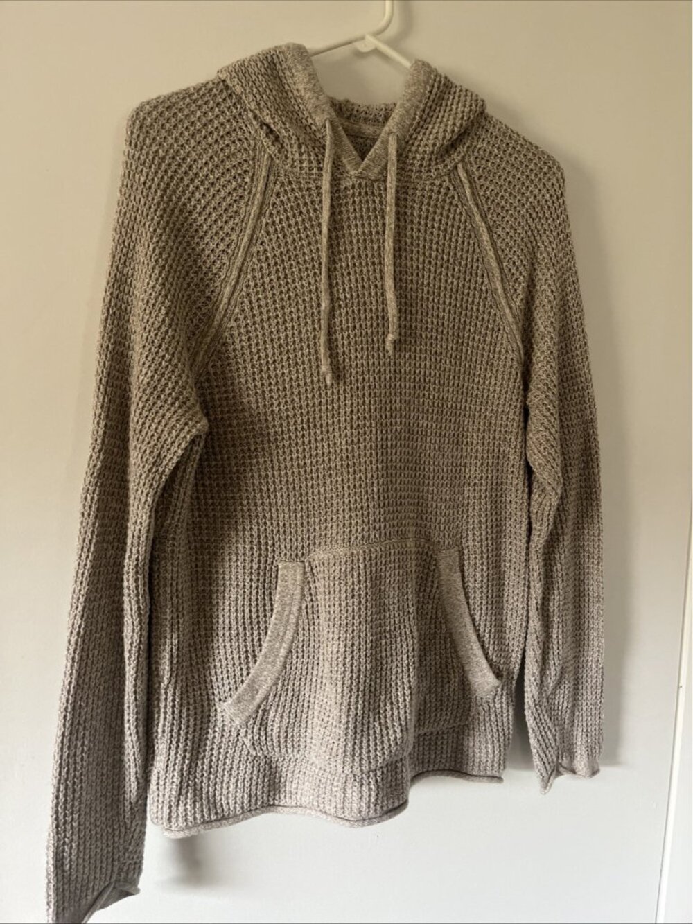 Men’s Abercrombie And Fitch Small Waffle Oatmeal Hooded Sweater Pullover Pocket